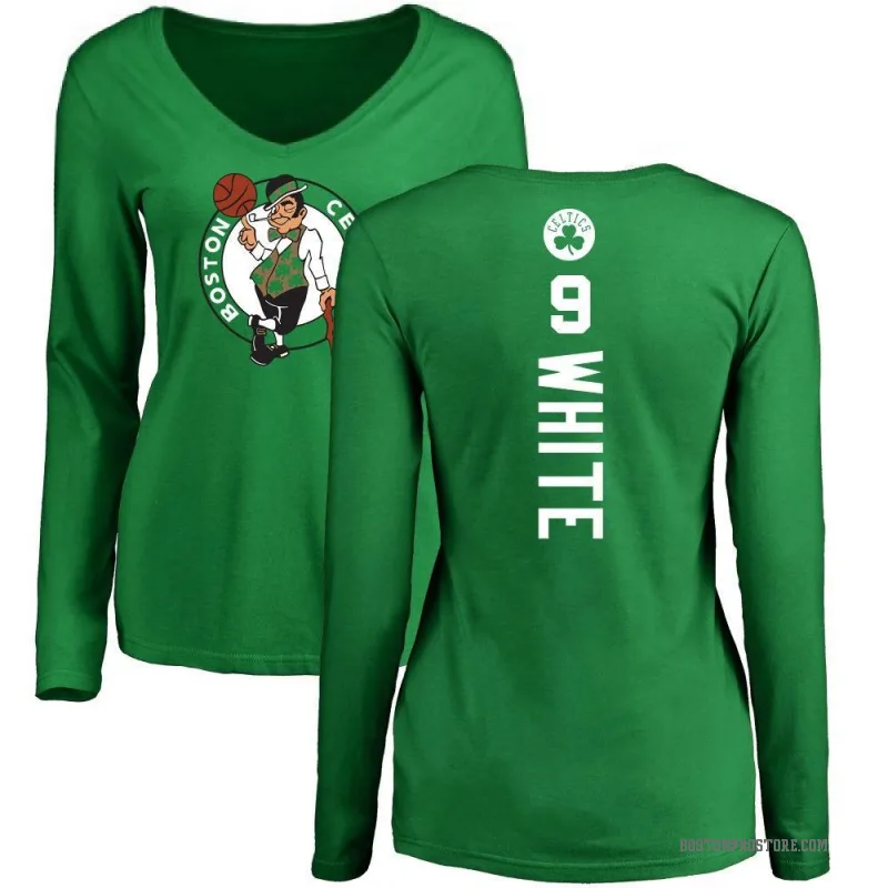 Derrick White Women's White Boston Celtics Kelly Green Backer V-Neck  Long-Sleeve T-Shirt - Celtics Store