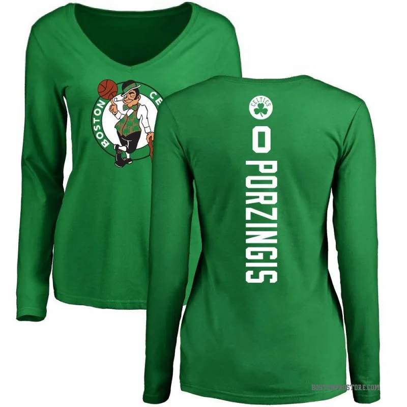 Kristaps Porzingis Men's Green Boston Celtics Kelly Backer Long Sleeve T- Shirt - Celtics Store