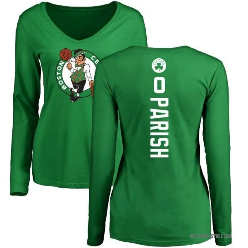 Robert Parish Women's Green Boston Celtics Kelly Backer V-Neck Long-Sleeve T-Shirt