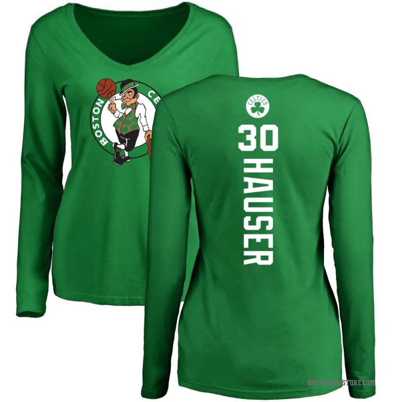 Sam Hauser Women's Green Boston Celtics Kelly Backer V-Neck Long-Sleeve T-Shirt